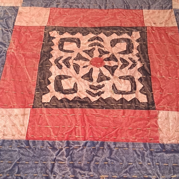 Beautiful Vintage Orange & Blue Patchwork Batik Pillow Sham from India - Picture 5 of 8